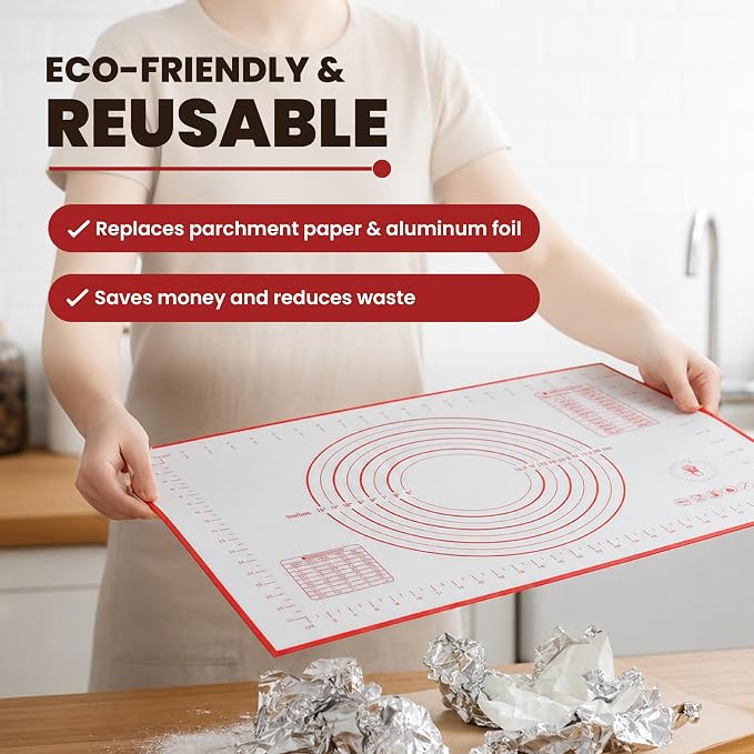 Silicone Baking Mats - Non-Stick Pastry Mat, 3/4 Sheet Size, Pack of 3 | Non-Stick Pastry and Dough Mat with Measurement Guides, Silicone Mat and Baking Essentials, Medium Size Pack of 3 (19" x 13")