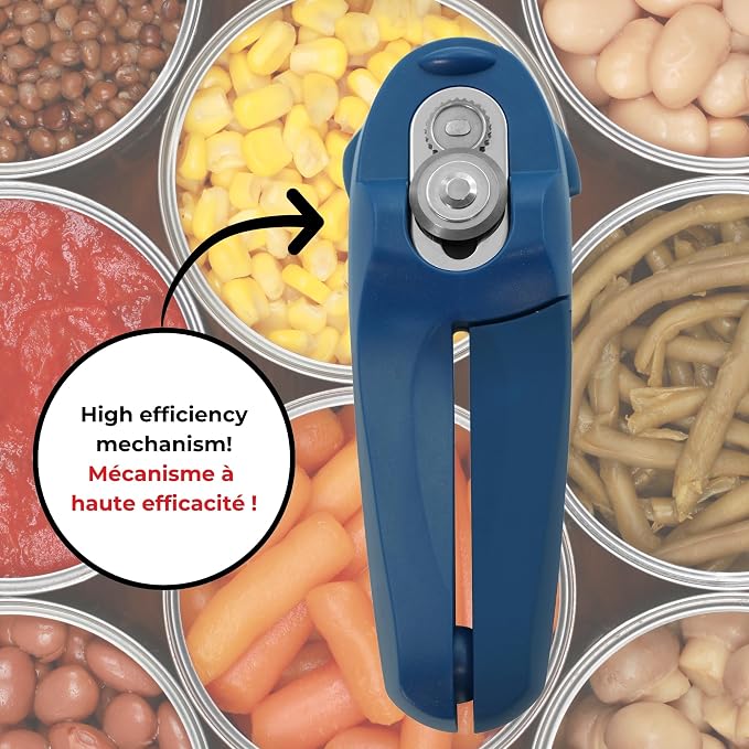 Starfrit MightiCan Can Opener, Safe Smooth-Cut Design, Holds Lid and Leaves No Sharp Edges, Comfort Grip Handle, Heavy-Duty Non-Slip Knob, 3-Year Warranty, Blue