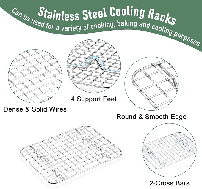 Homikit Toaster Oven Pan with Rack (1 Small Baking Sheet+1 Rack), 9” x 7” | Stainless Steel Baking Sheet with Wire Rack, Small Cookie Sheets Bacon Tray with Cooling Rack, Rust Free & Dishwasher Safe