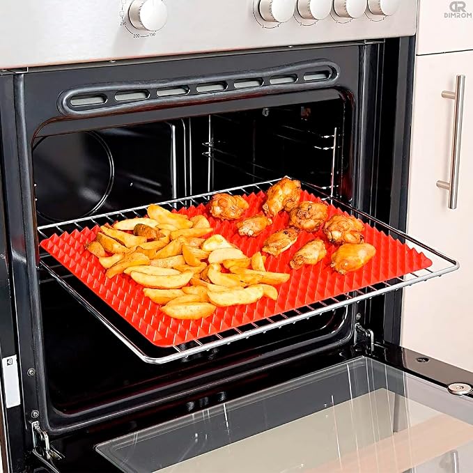 Red Silicone Baking Mat, 16 x 11.42 In, Non-Stick, Pyramid Design | Easy-to-Clean Silicone Pyramid Baking Mat; Suitable for Oven & Microwave; Fat Filtering Surface; for Roasting, BBQ, and Bacon