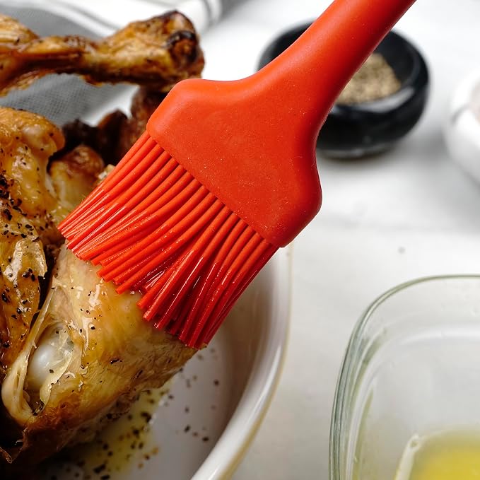 RSVP International Silicone Basting Brush, Red, 8.75" | Gently Spreads Butter, Sauces, Marinades, & More | Dishwasher Safe & Heat Resistant | BBQ Grill, Baking, Preparing Meats