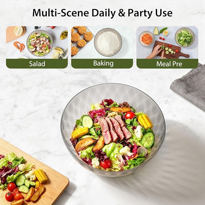 Plastic Mixing Bowls with Lids, 6 Piece Nesting Bowls Set for Kitchen | One-Press Lids, Meal Prep, Salad Mixing, Serving, Storing, Dishwasher & Microwave Safe, 5.3/3.2/1.9/1.2/ 0.6/0.3 QT