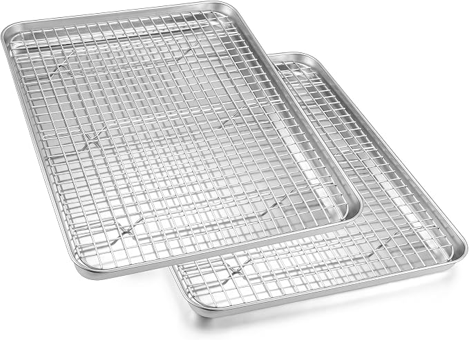 Homikit Baking Half Sheet with Rack Set (2 Pans+2 Cooling Racks), 18" x 13" | Stainless Steel Cookie Sheets Pan with Wire Cooling Racks for Baking, Nonstick Large Bacon Crisp Trays for Oven, Non Toxic