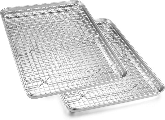 Homikit Baking Half Sheet with Rack Set (2 Pans+2 Cooling Racks), 18" x 13" | Stainless Steel Cookie Sheets Pan with Wire Cooling Racks for Baking, Nonstick Large Bacon Crisp Trays for Oven, Non Toxic