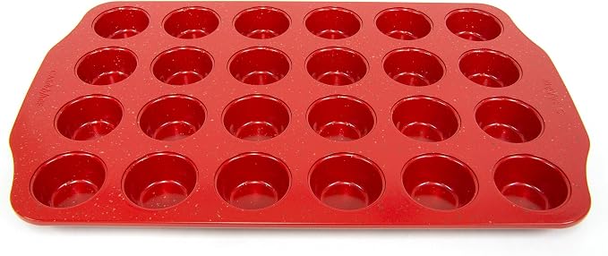 casaWare Mini Muffin Pan 24 Cup Ceramic Coated Non-Stick (Red Granite)