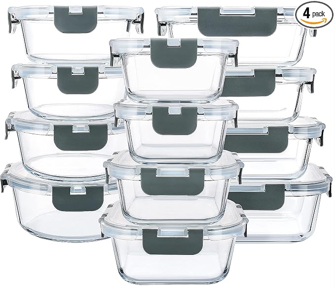 M MCIRCO 24 Piece Glass Food Storage Containers with Lids,Gray | Glass Meal Prep Containers,Airtight Lunch Containers with Lids, Microwave, Oven, Freezer and Dishwasher Friendly, BPA Free