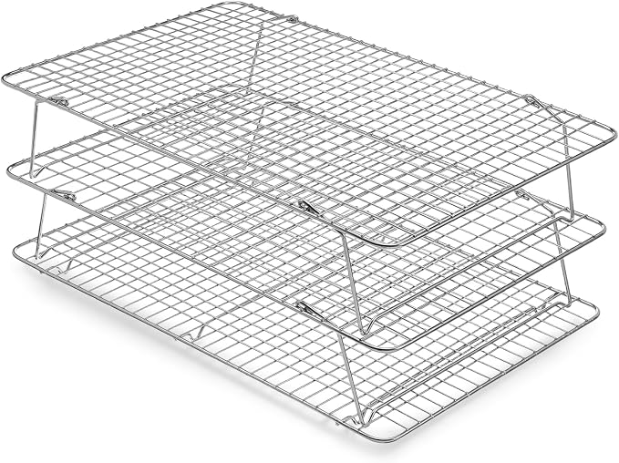 Stainless Steel Stackable Cooling Rack for Baking, 3-Tier Cooling Rack Set, Stackable Heavy Duty Stainless Steel Wire Racks, for Baking Cooking Grilling, Oven & Dishwasher Safe, 10”x 16”, Silver