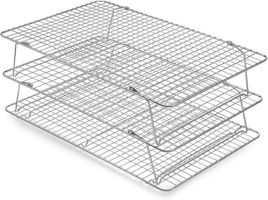 Stainless Steel Stackable Cooling Rack for Baking, 3-Tier Cooling Rack Set, Stackable Heavy Duty Stainless Steel Wire Racks, for Baking Cooking Grilling, Oven & Dishwasher Safe, 10”x 16”, Silver