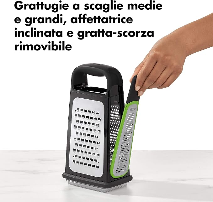 OXO Good Grips Etched Box Grater with Removable Zester + OXO Good Grips 12-Inch Stainless-Steel Locking Tongs Bundle