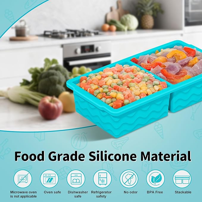 Doasuwish 3-Pack Silicone Freezer Trays with Lid,2 Large 2-Cup(500ml)&4 Medium 1-Cup(250ml)&6 Small 1/2-Cup(125ml) Soup Freezer Container Molds,Ice Cube Tray For Meal Prep&Freezing Soup,Stews,Sauces