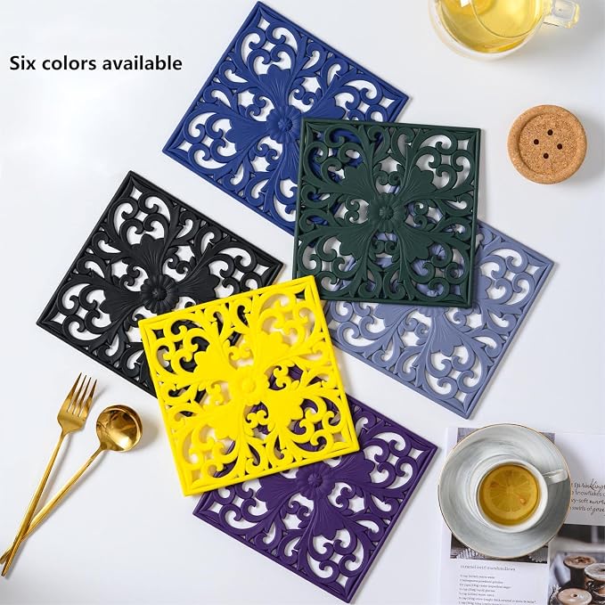 Silicone Trivets for Hot Dishes, Pots & Pans, Square Hot Pads for Kitchen Counter, Multi Function Trivet Mat for Table & Countertops, Durable Silicoen Pot Holders Mats Set of 3 Color Teal