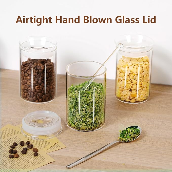 ZENS 15oz Airtight Glass Jars Set of 3, Small Food Container Spice Jars | Thick Borosilicate Clear Glass Kitchen Canisters with Airtight Lids for Herbs, Loose Tea Storage Jars