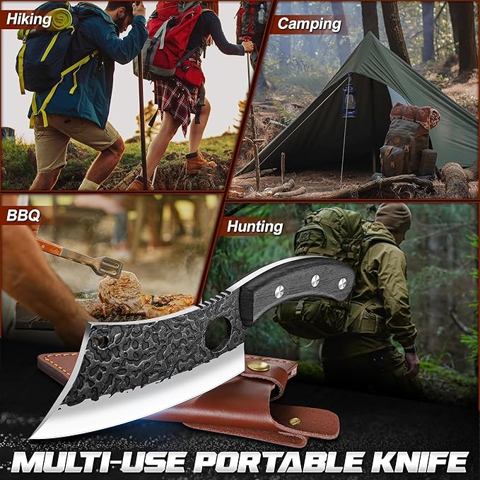 ROCOCO Meat Cleaver Butcher Knife - Full Tang Knife & Sheath Gift Idea Men | Sharp Hand forged Knife for Home Outdoor BBQ Camping Mother Father Gift Idea Men Black 6.3"