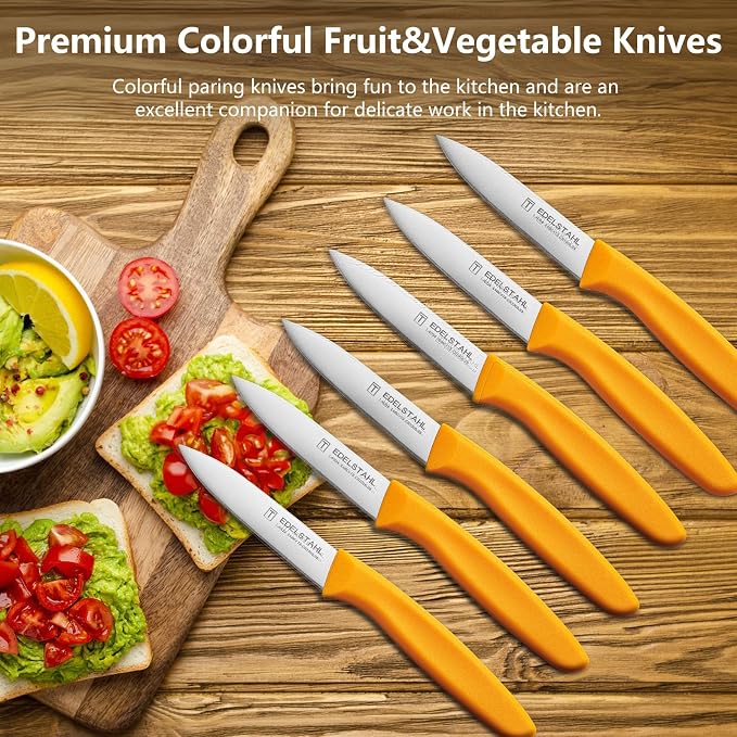 Paring Knives Set,Stainless Steel Paring Knife Set of 6,Sharp Vegetable&Fruit Knifes,Small Knife Set,Ergonomic Handle Paring Knives,Straight Edge Paring Knife Set,Orange Peeling Knife