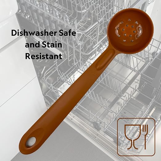 Rite-Size 3 oz. Perforated Round Circle Server Portion Utensil, Copolymer Plastic Heat Resistant Professional Cooking Tool, Brown