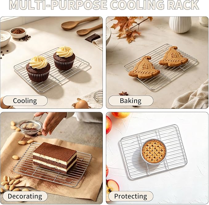 TeamFar Stainless Steel Toaster Oven Pan with Rack Set, 9"x7"x1" | 2 Pans + 2 Racks, Toaster Oven Baking Pan Tray with Cooling Rack for Cooking, Non-Toxic & Rust Proof, Dishwasher Safe