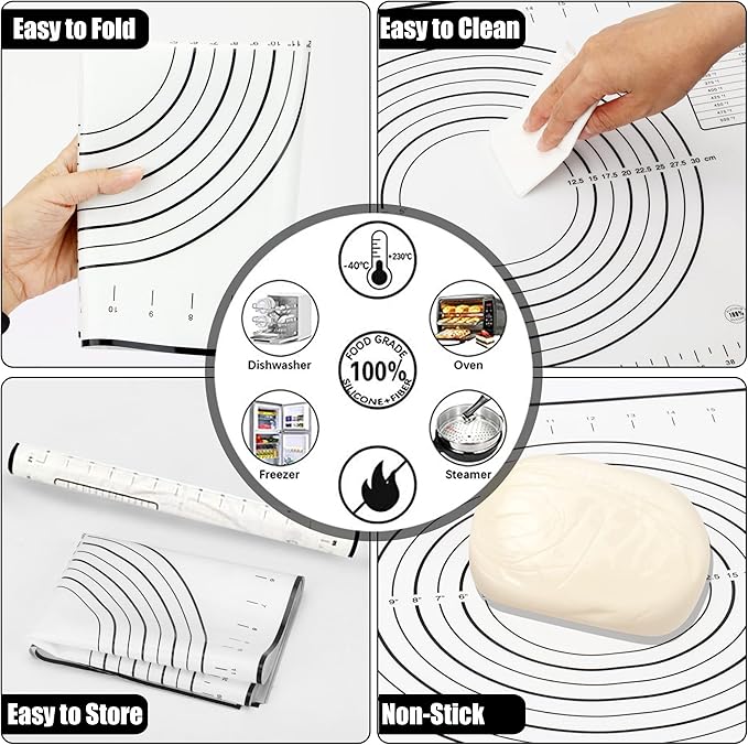 Rolling Pin with Thickness Rings and Pastry Baking Mat, 13.6" Adjustable Wooden Rolling Pin Dough Roller for Baking Cookie Pizza, Comes with Large Silicone Pastry Mat and Wooden Stand