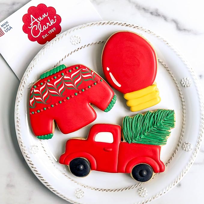 Ann Clark 3-pc. Vintage Christmas Cookie Cutter Set (Ugly Christmas Sweater, Vintage Truck with Tree & Lightbulb) Made in USA