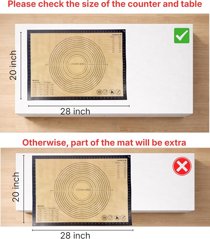 Silicone Pastry Mat with Measurements, 28 x 20 Inch Extra Thick Non-Slip Nonstick XL Baking Mat for Dough Rolling, Kneading, Fondant and Pie, Gray
