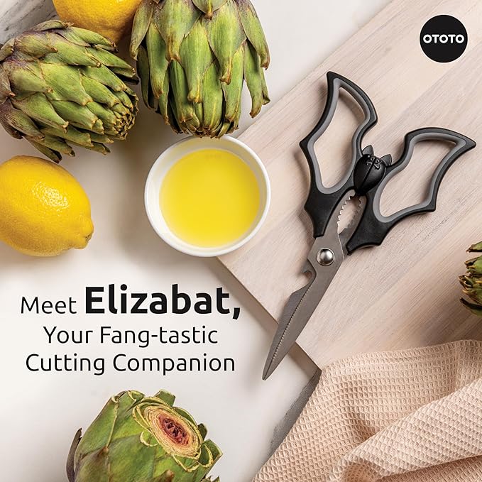 OTOTO Elizabat Kitchen Scissors - Halloween Goth Cute Bat Kitchen Shears, Gothic Scissors Utensils - Spooky Bats Halloween Gifts, Cute Gadgets, Kitchen Gadgets