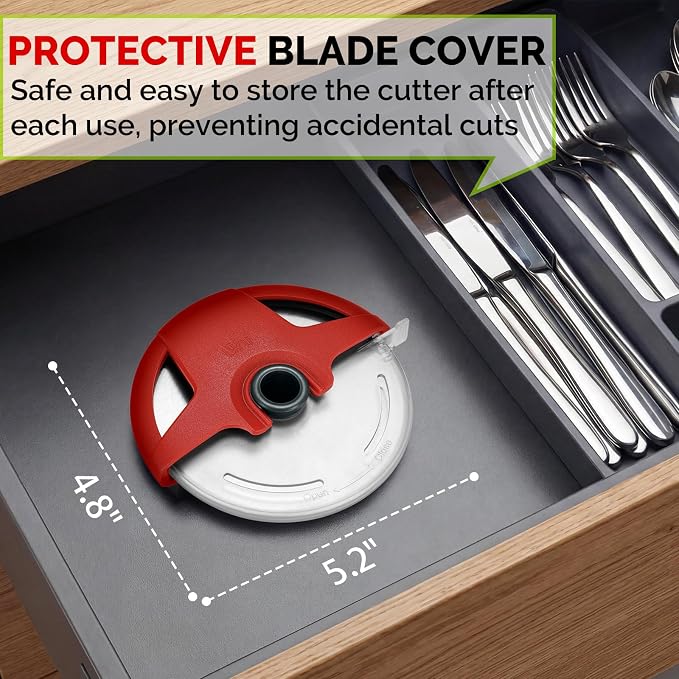 UHIYEE Palm-Grip Pizza Cutter Wheel with Protective Blade Guard, 4.3" Detachable Stainless Steel Pizza Slicer for Deep Dish Crusts, Easy Cleaning, Red