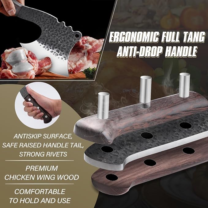 Dream Reach Meat Cleaver Heavy Duty Bone Chopper High Carbon Bone Cutting Knife Hand Forged Butcher Knife with Cover for Kitchen Outdoor BBQ, Christmas Gifts for Men Women