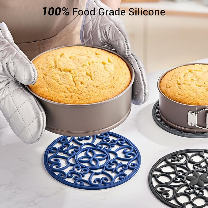 SMARTAKE 3 Set Silicone Trivet Mats for Hot Dishes, Heat Resistant Pots and Pans Holders, Non-Slip Flexible Hot Pads Coasters for Countertops Table, Modern Kitchen Decor Accessories (Grey)