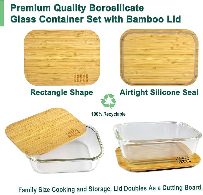 Glass Food Storage Containers, XXLarge Size, 76oz/2260ml, 2 Pack - Bamboo Lids, Microwave & Freezer Safe, Meal Prep & Pantry Organization