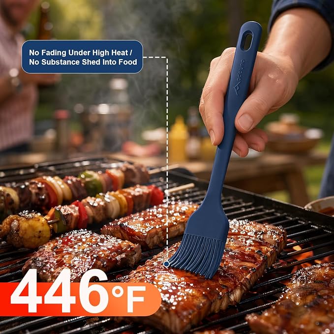 Silicone Basting Brush Set, 2-Pack Food-Grade BPA-Free Pastry Brush, 446°F Heat Resistant with Reinforced Inner Core, One-Piece Design for BBQ, Grilling, Baking, Butter, Marinades & Oil (Blue)