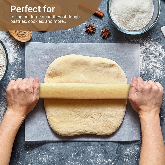 Dexam Beech Wood Rolling Pin 40cm - Smooth, Durable Wooden Roller for Baking Pastry, Dough, and Cookies - Perfect for Professional and Home Kitchens, Beige