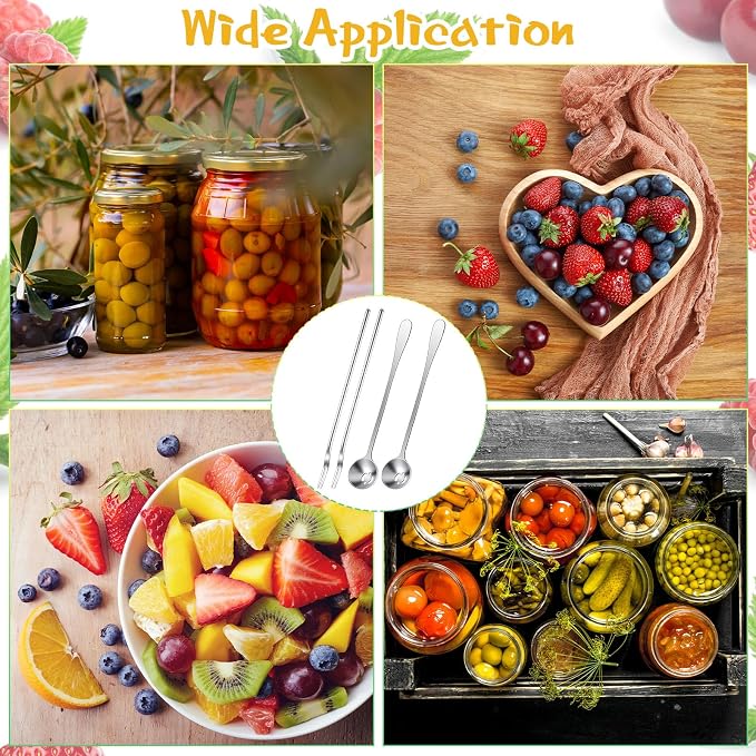 Didaey 4 Pcs Pickle Fork and Olive Spoon Strainer Set Stainless Steel Long Handle Pick Jar Serving Spoon with Drain Hole Prong for Onion Cucumber Arugula(Classic Style)