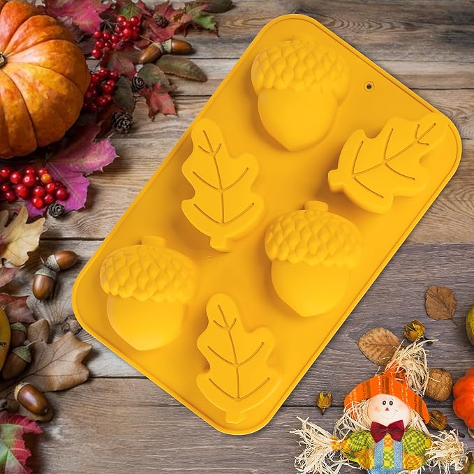 Fall Soap Molds Silicone Acorn Leaf Mold, 3 Pack Fall Autumn Baking Molds for Muffin Mini Cakes Jello Jumbo Chocolate, 3D Thanksgiving Molds for Making Soap Wax Candle
