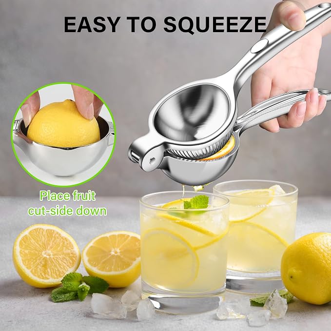 Vakoo Lemon Squeezer - Heavy-Duty, Rust-Resistant Metal Manual Citrus Juicer for Lemon & Lime, Effortless Press - Silver