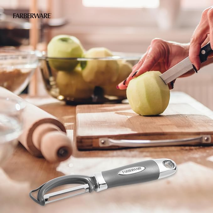 Farberware Professional Euro Vegetable Peeler with Ergonomic Handle, Razor-Sharp Stainless Steel Swivel Blade for Fruits and Vegetables, Dishwasher Safe, Jewel Grey