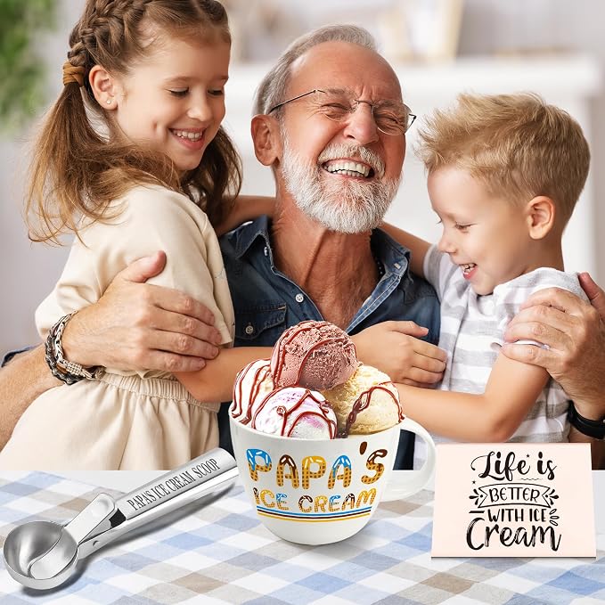 FUTBU Papa Gifts, Gifts for Him Papa Fathers Day, Dad's Ice Cream Bowl Scoop Shovel Spoon Set, Papa’s Ice Cream Gift, Ideal Xmas Birthday Father's Day Gift for Man
