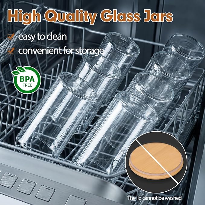 6pcs Glass Food Storage Containers with Bamboo Lids, 0.6qt Glass Jars | Airtight Pantry Storage Jars for Flour, Sugar, Dry Goods