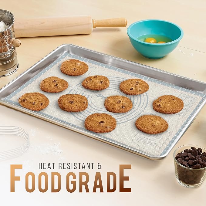 28 * 20 inches White grey, Non-Slip Silicone Baking Sheets - Baking Mat with 0.7mm Thickness - Non-Stick Pastry & Cookie Mat for Kitchen Counter for Rolling Out Dough with Measurements.