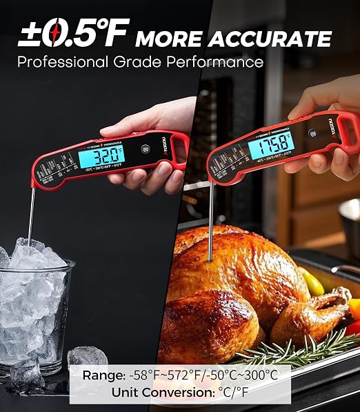 Atogou Professional Meat Thermometer Digital for Cooking Food, <1 Sec Instant Read & ±0.5℉ Accuracy, IP67 Waterproof, Thermocouple Sensor Probe, for Kithchen, BBQ, Grill, for Men Him Dad Birthday, Red