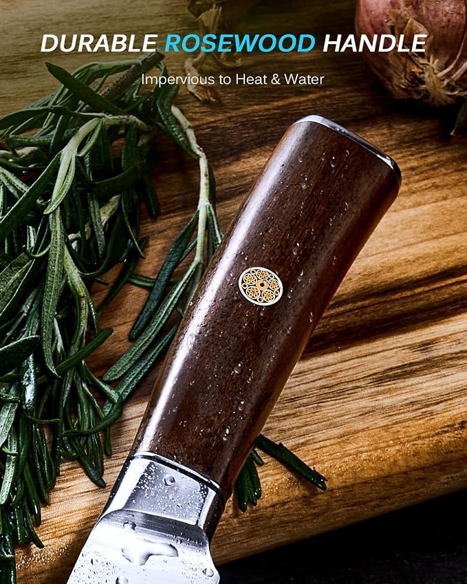 KYOKU 12" Slicing Knife, Daimyo Series Brisket Knife for Meat Cutting with Rosewood Handle, Japanese Style 440C Stainless Steel Meat Carving Knife for BBQ Turkey Ham Rib Roast with Sheath and Case