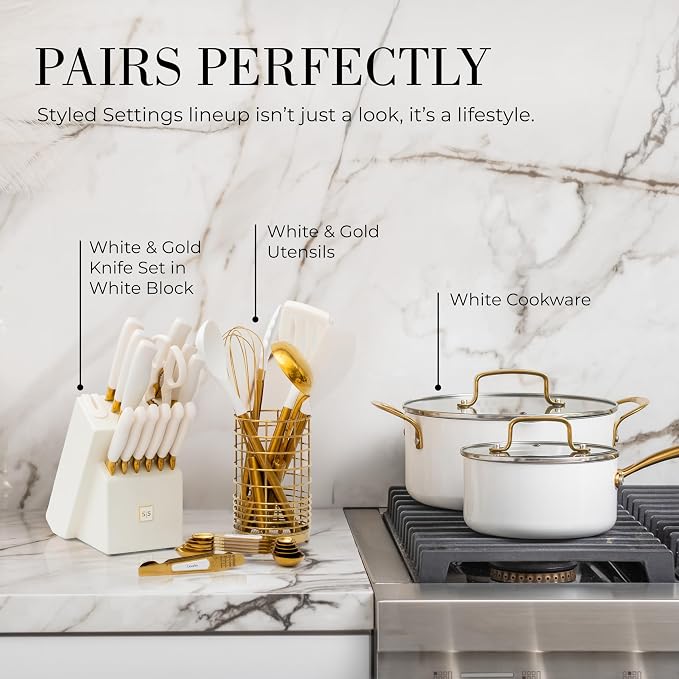 White and Gold Measuring Spoons with Leveler - Featuring 8PC Upgraded Style, Dual-Sided, Stackable, Stainless Magnetic Measuring Spoons Set - Fits in Spice Jars, White and Gold Kitchen Accessories