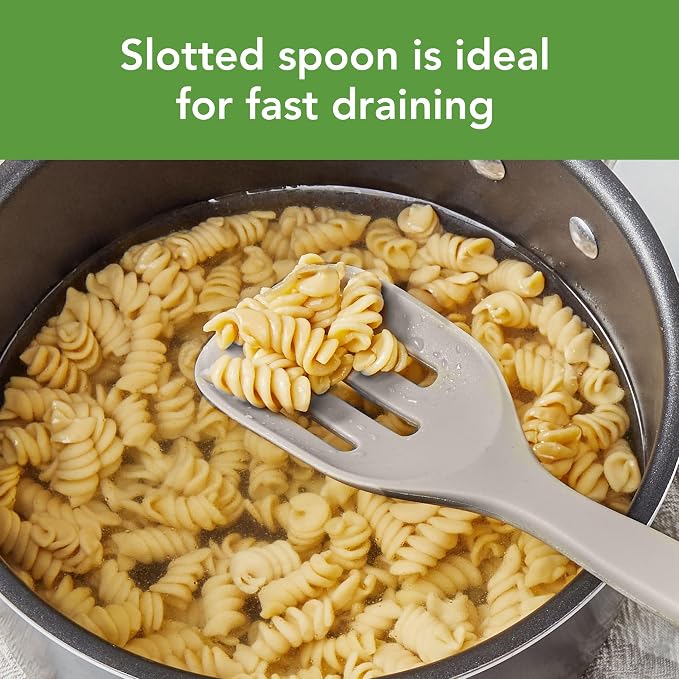 Tovolo Elements Silicone Spoon Set of 2 Mixing and Slotted Spoon Bundle for Non Stick Cooking Mixing Serving, Dishwasher Safe Heat Resistant Slotted Spoon and Mixing Serving Spoon, Warm Gray