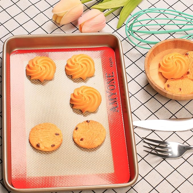 AMYONE 1/8 Sheet Silicone Baking Mats for 9x7" Toaster Oven, Platinum, 2PCS | For Eighth Sheet Pan for Cookie/Macaron/Bread/Pastry; Fits Small Toaster Oven Trays; Nonstick Reusable Food Grade Silicone