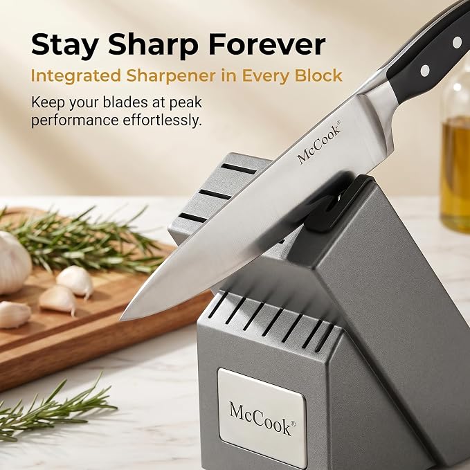 McCook® Knife Sets,German Stainless Steel Kitchen Knife Block Set with Built-in Sharpener