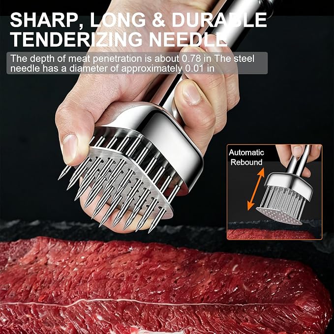 28-Needle Meat Tenderizer Tool, 304 Stainless Steel Steak Tenderizer | with Safety Guard & Cleaning Brush, Dishwasher Safe Kitchen Gadget for Faster Marinade & Grilling