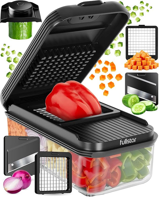Fullstar Essential Vegetable Chopper & Mandoline Slicer - Space-Saving 2-in-1 - Food Chopper with Container, Fruit Slicer, Onion Dicer - Apartment-Friendly Veggie Chopper - Kitchen Gadget (Black)