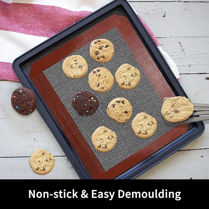 Small Silicone Baking Mats, Set of 4, 11-4/5x8-1/4 Inch Quarter Sheet Size, Non Stick, BPA Free, 1/4 Baking Sheet Pan Liner for Cookies, Macaron, Bread, Pastry, Toaster (Perforated)