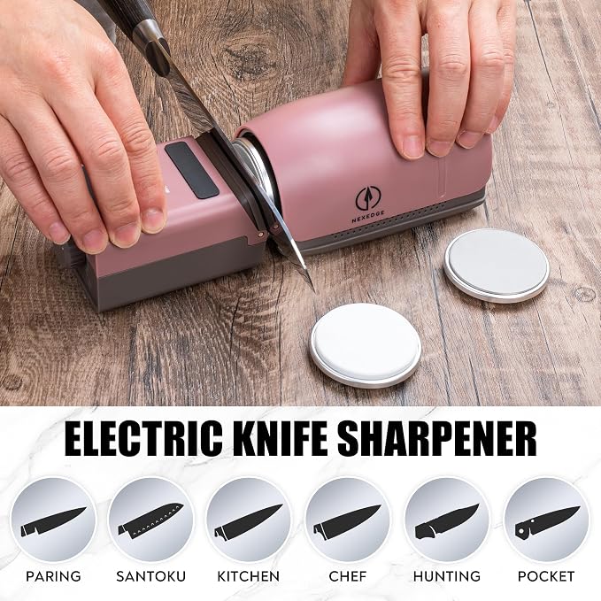 Electric Rolling Knife Sharpener - 3 Head Rolling System with Adjustable Angle Base - Ceramic Discs - 3-Speed USB-C Rechargeable for Kitchen, Chef, and Outdoor Knives - Advanced Knife Sharping Tool