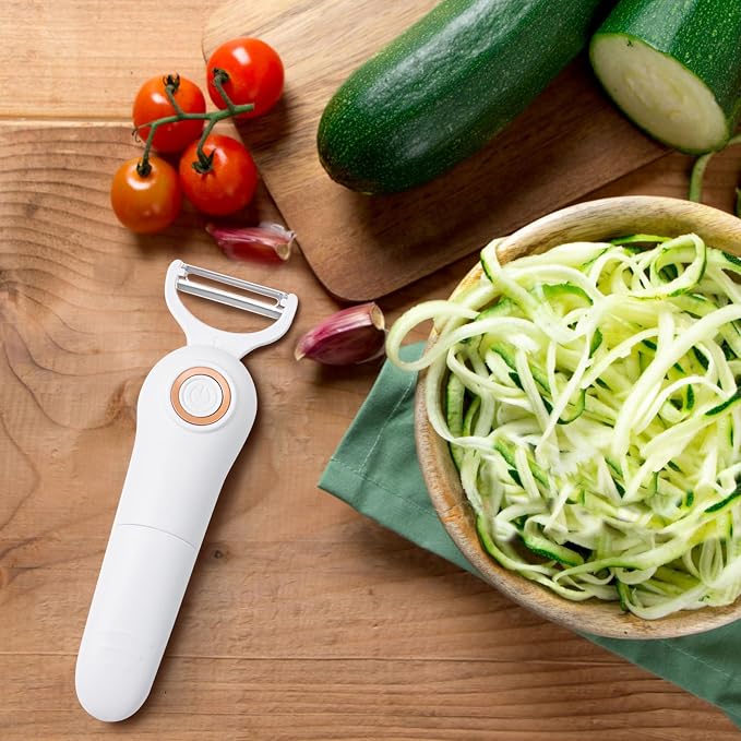 3-in-1 Electric Peeler Fruits and Vegetables Cordless for Kitchen, Handheld Julienne Blade Slicer Set Tool for Apples Carrot Potatoes Cucumber, Automatic Electrico Stainless Steel Pro Machine Gadgets