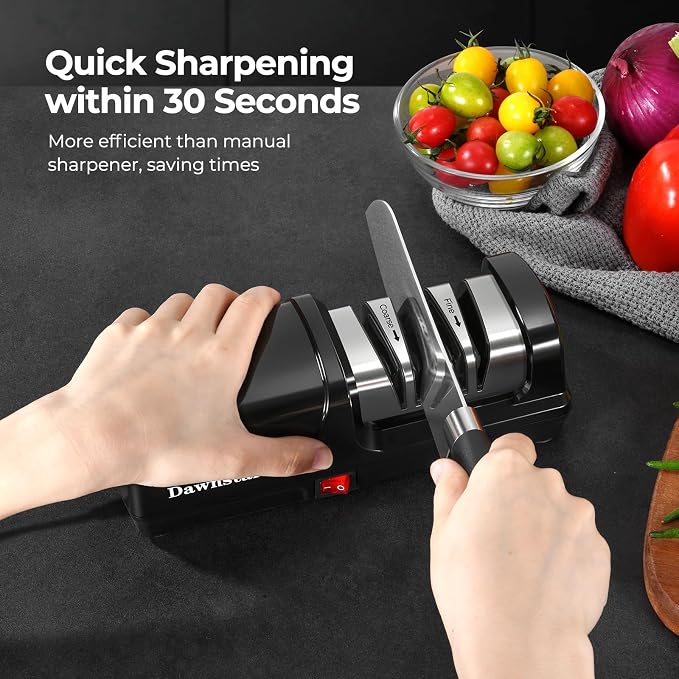 Electric Knife Sharpener, Precise 20° Diamond Knife Sharpener for Kitchen Knives, Quick Repairing in 40 Seconds, with Metal Dust Collection Box & Special Port for Scissors, Black