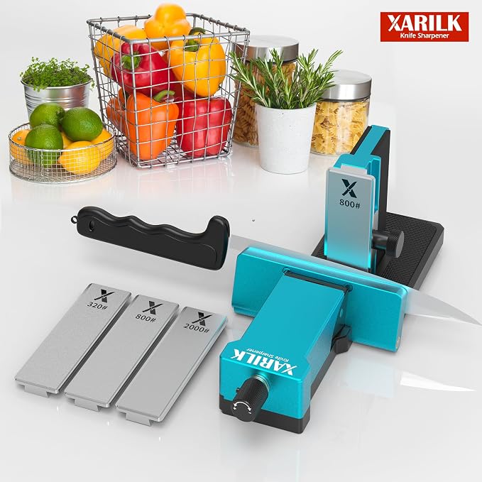 Adjustable Rolling Knife Sharpener Kit – 10°-40° Adjustable Angles, Removable Diamond Plates (320# 800# 2000#), Portable Design – Premium Kitchen Knife Sharpening Tool